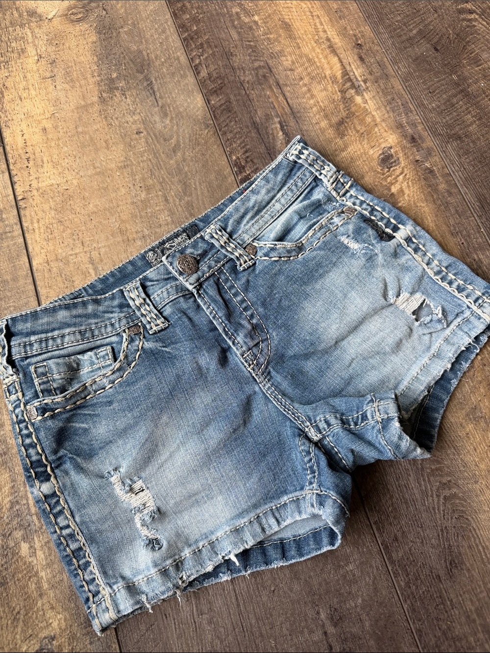 Silver Jeans Light Blue Distressed Denim Cutoff Shorts